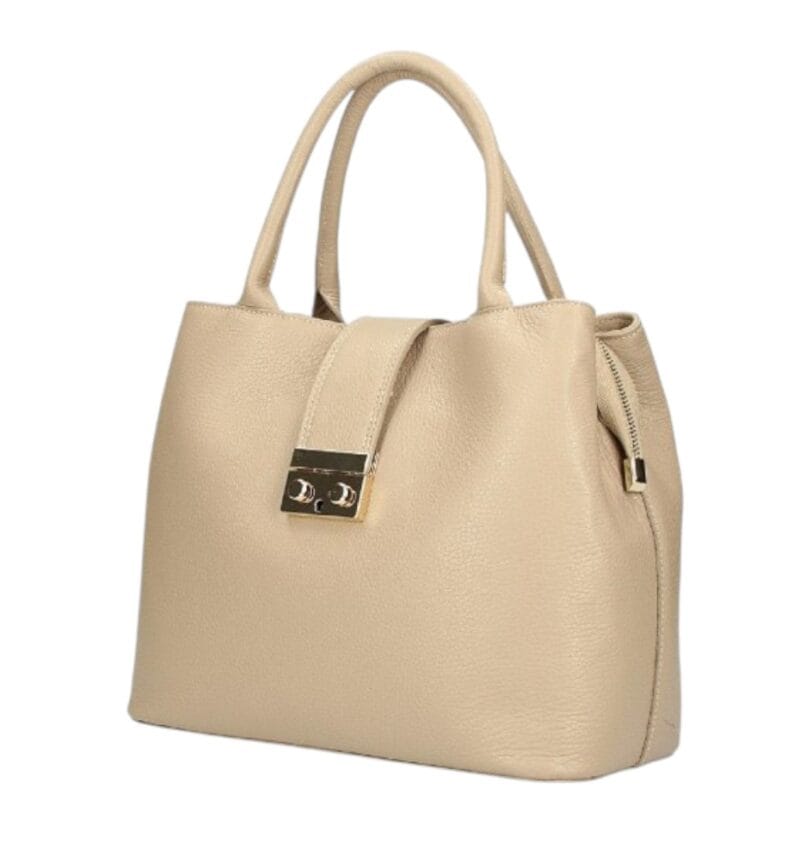 Leren Handtas Alissa taupe ruime stevige handtassen extra hengsel chique luxe italiaans leren kantoor werk tassen kopen bestellen-Photoroom