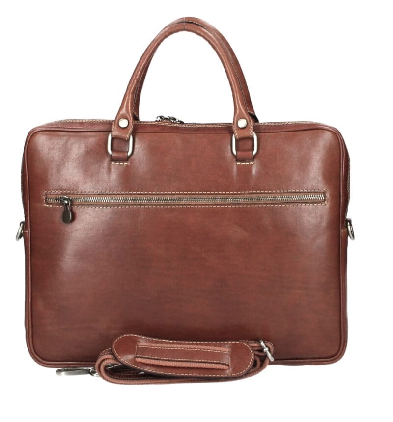 Leren Handtas Pedro donker cognac kantoortas laptoptassen leer retro leren tassen italiaans leder kopen bestellen achterkant