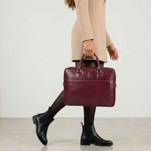Leren Handtas Pedro rood rode kantoortas laptoptassen leer retro leren tassen italiaans leder kopen bestellen zijkant model