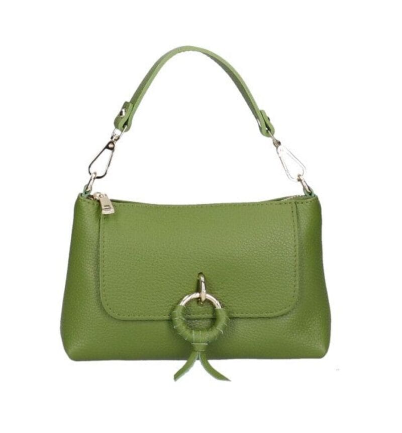 Leren Handtas Rada aloegroen groene leren handtas gouden circel detail met langhengsel pouchette dames tassen leder leer kopen bestellen