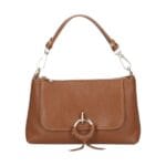 Leren Handtas Rada donkercognac cognac leren handtas gouden circel detail met langhengsel pouchette dames tassen leder leer kopen bestellen-Photoroom