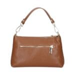 Leren Handtas Rada donkercognac cognac leren handtas gouden circel detail met langhengsel pouchette dames tassen leder leer kopen bestellen achterkant-Photoroom