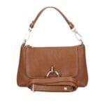 Leren Handtas Rada donkercognac cognac leren handtas gouden circel detail met langhengsel pouchette dames tassen leder leer kopen bestellen details-Photoroom