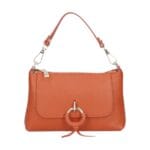 Leren Handtas Rada donkeroranje oranje papaja leren handtas gouden circel detail met langhengsel pouchette dames tassen leder leer kopen bestellen-Photoroom