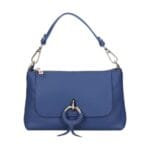Leren Handtas Rada jeansblauw blauwe leren handtas gouden circel detail met langhengsel pouchette dames tassen leder leer kopen bestellen-Photoroom