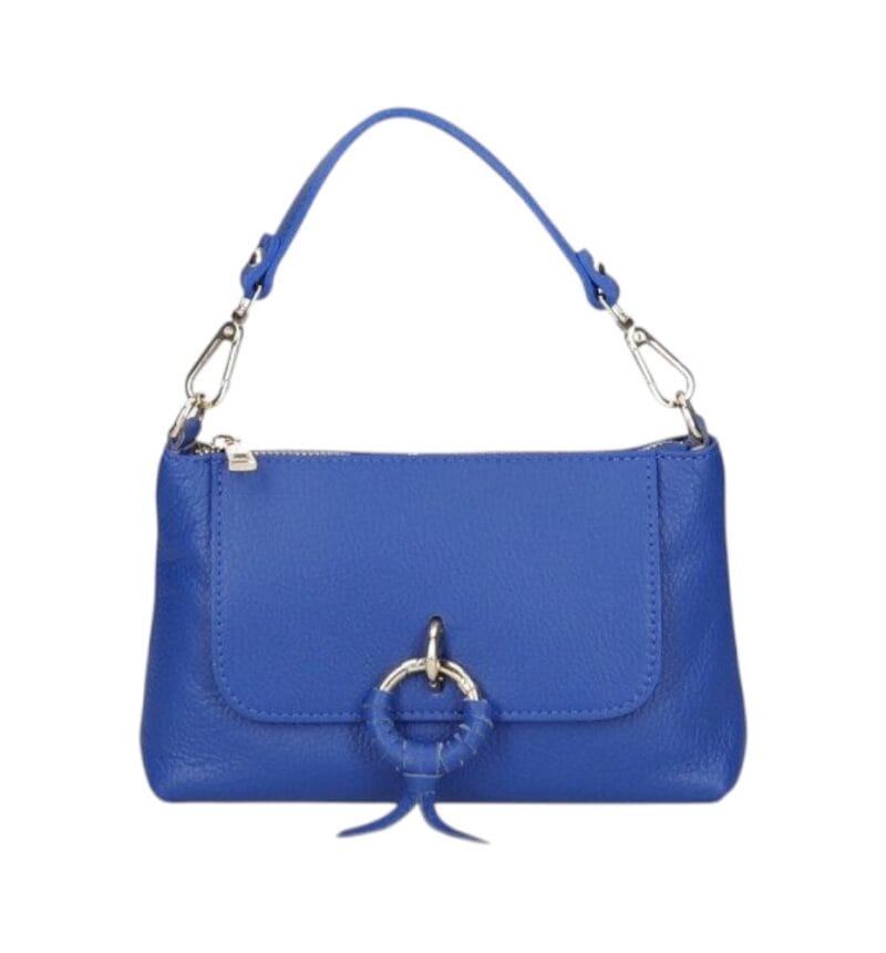 Leren Handtas Rada kobaltblauw blauwe leren handtas gouden circel detail met langhengsel pouchette dames tassen leder leer kopen bestellen-Photoroom