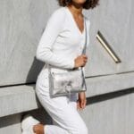 Leren Handtas Rada metallic zilver zilveren leren handtas gouden circel detail met langhengsel pouchette dames tassen leder leer kopen bestellen model