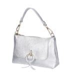 Leren Handtas Rada metallic zilver zilveren leren handtas gouden circel detail met langhengsel pouchette dames tassen leder leer kopen bestellen zij