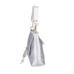 Leren Handtas Rada metallic zilver zilveren leren handtas gouden circel detail met langhengsel pouchette dames tassen leder leer kopen bestellen zijkant