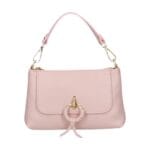 Leren Handtas Rada poederroze roze leren handtas gouden circel detail met langhengsel pouchette dames tassen leder leer kopen bestellen-Photoroom