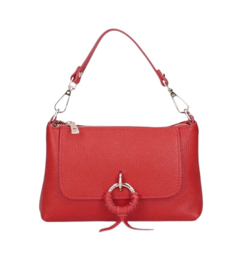 Leren Handtas Rada rood rode leren handtas gouden circel detail met langhengsel pouchette dames tassen leder leer kopen bestellen-Photoroom