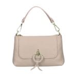 Leren Handtas Rada taupe leren handtas gouden circel detail met langhengsel pouchette dames tassen leder leer kopen bestellen-Photoroom