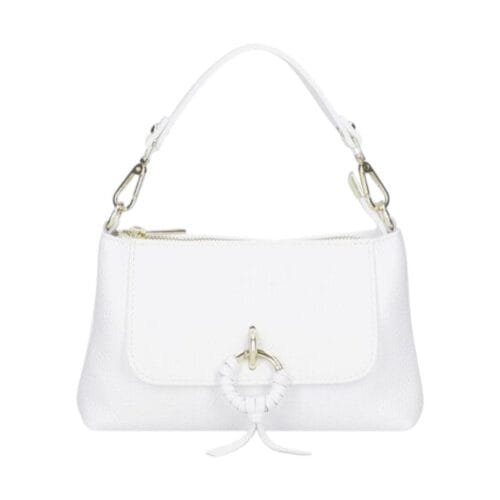 Leren Handtas Rada wit witte leren handtas gouden circel detail met langhengsel pouchette dames tassen leder leer kopen bestellen-Photoroom