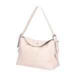 Leren Schoudertas Agata beige trendy leer schoudertassen extra lang hengsel zilveren draaiknop chique tassen kopen bestellen