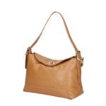 Leren Schoudertas Agata cognac trendy leer schoudertassen extra lang hengsel zilveren draaiknop chique tassen kopen bestellen zij