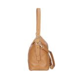 Leren Schoudertas Agata cognac trendy leer schoudertassen extra lang hengsel zilveren draaiknop chique tassen kopen bestellen zijkant