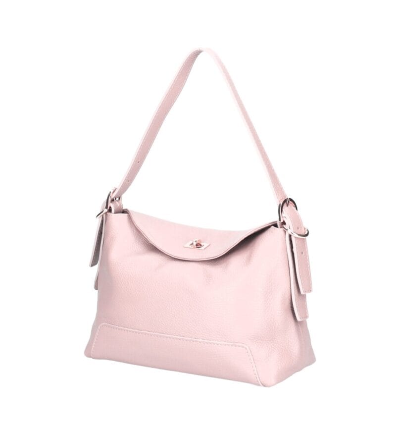 Leren Schoudertas Agata lichtblauw babyblauw ijsblauw iceblue trendy leer schoudertassen extra lang hengsel zilveren draaiknop chique tassen kopen bestellen