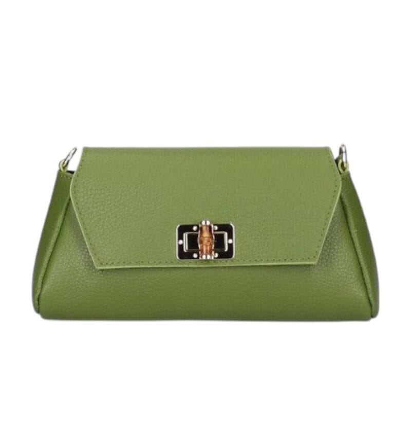 Leren Schoudertas Cilinia aloegroen groene leren clutch pouchette houten draaislot dames tasjes tassen leer leder kopen bestellen-Photoroom