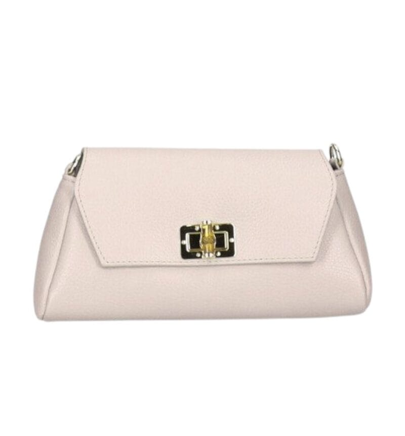 Leren Schoudertas Cilinia beige leren clutch pouchette houten draaislot dames tasjes tassen leer leder kopen bestellen-Photoroom