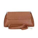 Leren Schoudertas Cilinia donkercognac cognac leren clutch pouchette houten draaislot dames tasjes tassen leer leder kopen bestellen achterkant-Photoroom