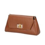 Leren Schoudertas Cilinia donkercognac cognac leren clutch pouchette houten draaislot dames tasjes tassen leer leder kopen bestellen zij-Photoroom