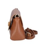 Leren Schoudertas Cilinia donkercognac cognac leren clutch pouchette houten draaislot dames tasjes tassen leer leder kopen bestellen zijkant-Photoroom