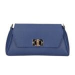 Leren Schoudertas Cilinia jeansblauw blauwe leren clutch pouchette houten draaislot dames tasjes tassen leer leder kopen bestellen-Photoroom