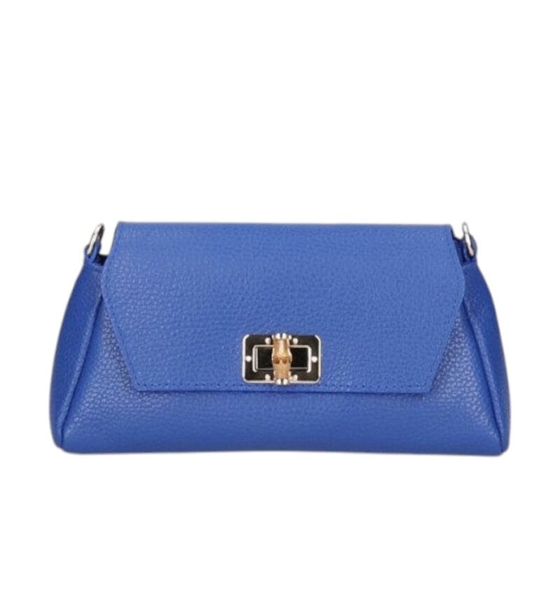 Leren Schoudertas Cilinia kobaltblauw blauwe leren clutch pouchette houten draaislot dames tasjes tassen leer leder kopen bestellen-Photoroom