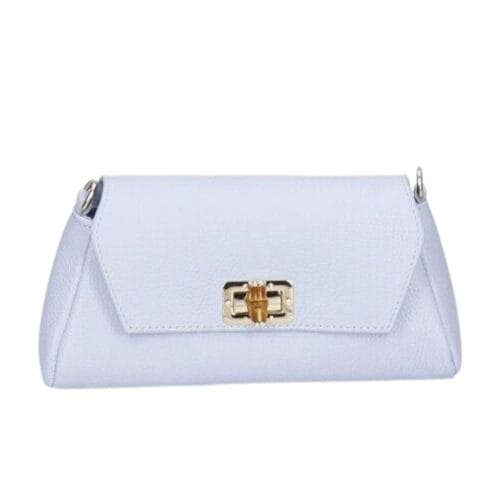 Leren Schoudertas Cilinia lichtblauw blauwe babyblauw leren clutch pouchette houten draaislot dames tasjes tassen leer leder kopen bestellen-Photoroom