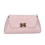 Leren Schoudertas Cilinia poederroze roze leren clutch pouchette houten draaislot dames tasjes tassen leer leder kopen bestellen-Photoroom