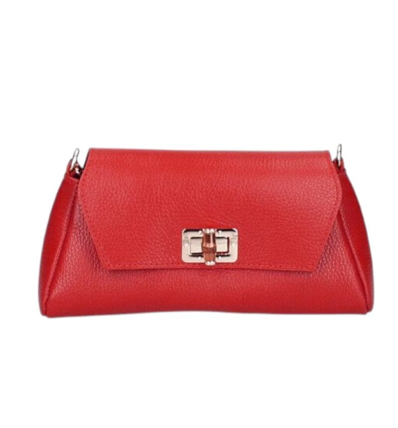 Leren Schoudertas Cilinia rood rode leren clutch pouchette houten draaislot dames tasjes tassen leer leder kopen bestellen-Photoroom