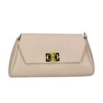 Leren Schoudertas Cilinia taupe leren clutch pouchette houten draaislot dames tasjes tassen leer leder kopen bestellen-Photoroom