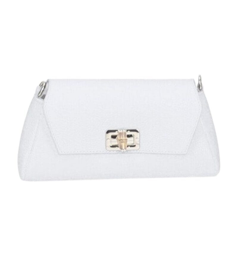 Leren Schoudertas Cilinia wit witte leren clutch pouchette houten draaislot dames tasjes tassen leer leder kopen bestellen-Photoroom