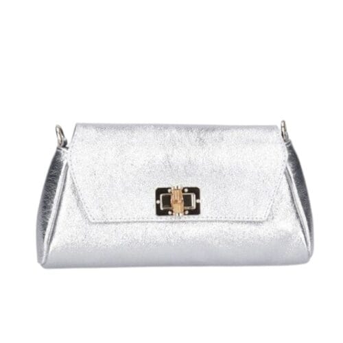 Leren Schoudertas Cilinia zilver zilveren leren clutch pouchette houten draaislot dames tasjes tassen leer leder kopen bestellen-Photoroom