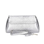 Leren Schoudertas Cilinia zilver zilveren leren clutch pouchette houten draaislot dames tasjes tassen leer leder kopen bestellen achterkant