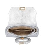 Leren Schoudertas Cilinia zilver zilveren leren clutch pouchette houten draaislot dames tasjes tassen leer leder kopen bestellen-binnenkant