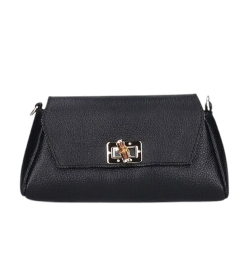 Leren Schoudertas Cilinia zwart zwarte leren clutch pouchette houten draaislot dames tasjes tassen leer leder kopen bestellen-Photoroom