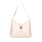 Leren Schoudertas Fatin beige dames schoudertas leer draaiknoop Glanzend generfd leer extra lang hengsel goud beslag kopen bestellen