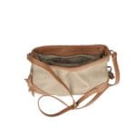 Leren Schoudertas Lana Kwastjes beige met cognac details tweekleurig leren schoudertas trendy boho leer italiaans dames kopen bestellen binnenkant