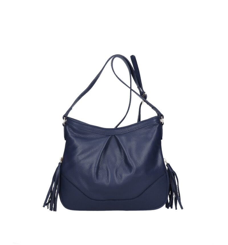Leren Schoudertas Lana Kwastjes jeansblauw blauwe leren schoudertas trendy boho leer italiaans dames kopen bestellen