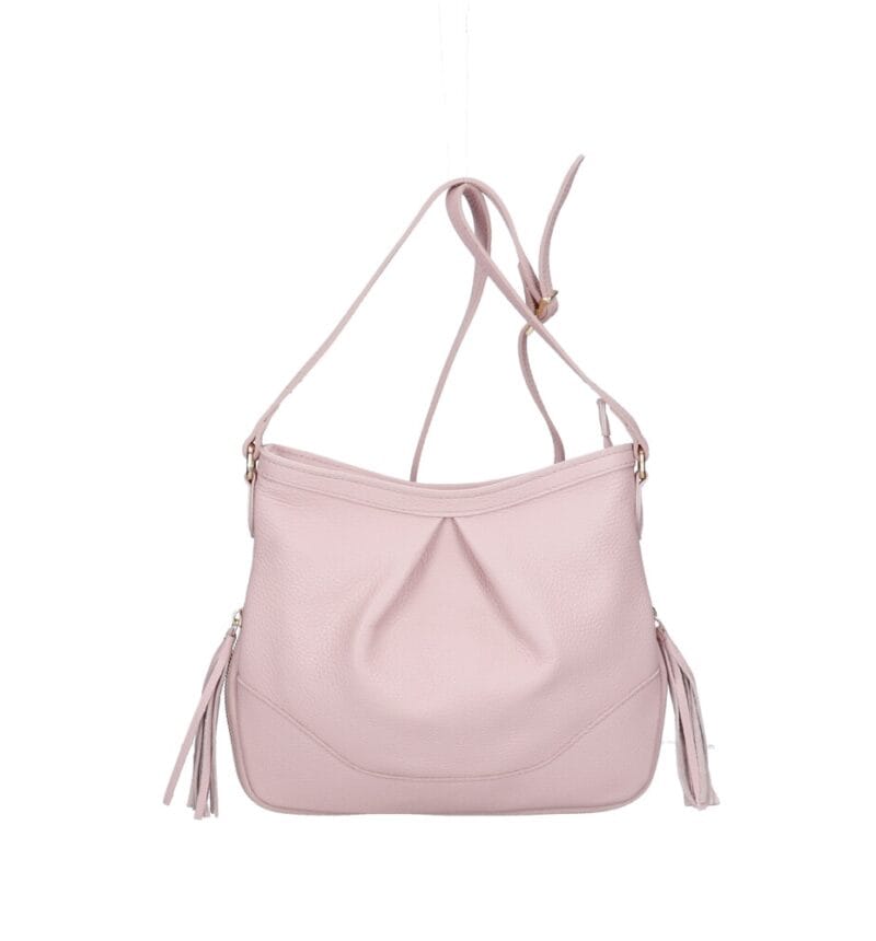 Leren Schoudertas Lana Kwastjes poederroze roze leren schoudertas trendy boho leer italiaans dames kopen bestellen