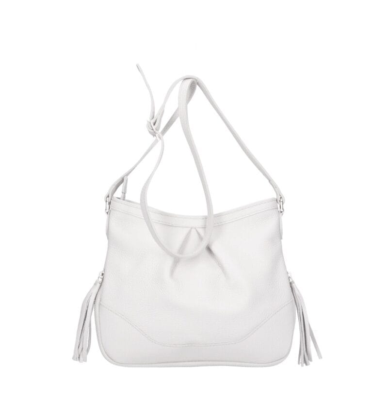 Leren Schoudertas Lana Kwastjeswit witte leren schoudertas trendy boho leer italiaans dames kopen bestellen achterkant