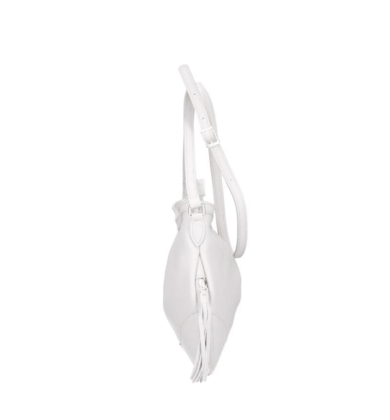 Leren Schoudertas Lana Kwastjes wit witte leren schoudertas trendy boho leer italiaans dames kopen bestellen zijkant