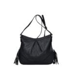 Leren Schoudertas Lana Kwastjes zwart zwarte leren schoudertas trendy boho leer italiaans dames kopen bestellen