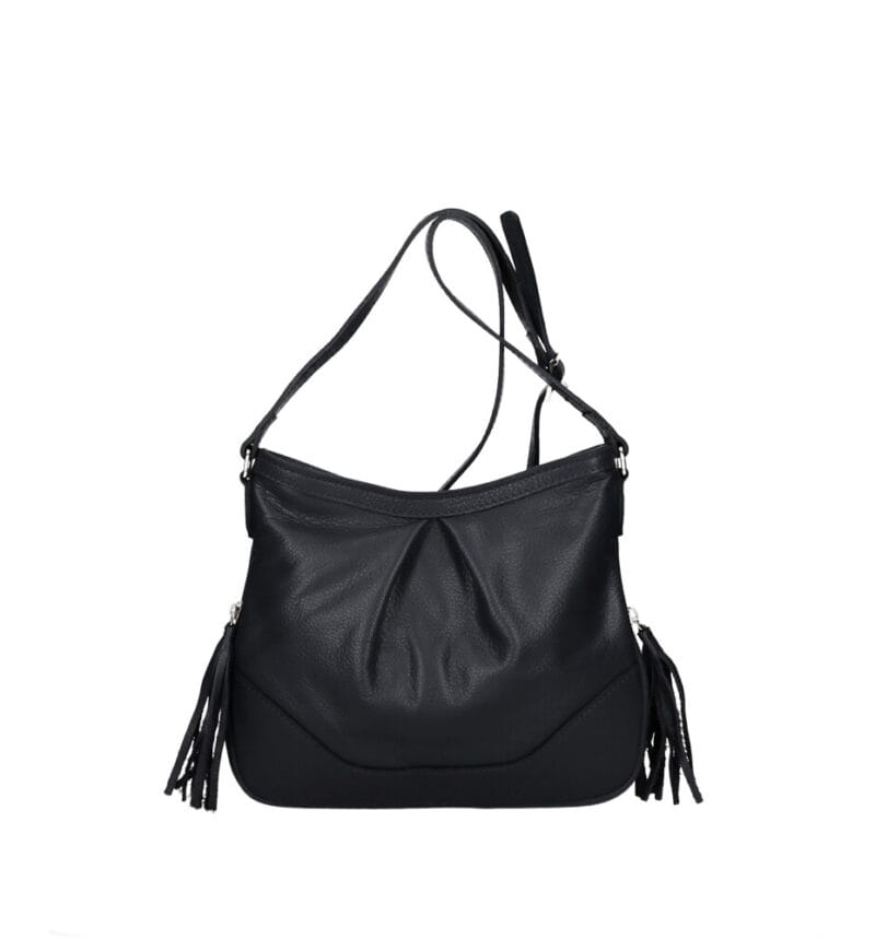 Leren Schoudertas Lana Kwastjes zwart zwarte leren schoudertas trendy boho leer italiaans dames kopen bestellen