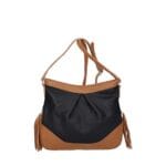 Leren Schoudertas Lana Kwastjes zwart zwarte met cognac details tweekleurig leren schoudertas trendy boho leer italiaans dames kopen bestellen