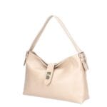 Leren Schoudertas Marinella beige dames schoudertas leer draaiknoop Glanzend generfd leer verstelbaar hengsel extra lang hengsel goud beslag kopen bestellen zij