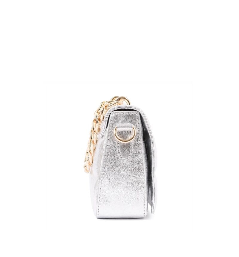 Leren Schoudertas Mimi chain zilver zilveren leren schoudertas gouden schakelketting hengsel chique trendy dames tassen kopen quilted zijkant