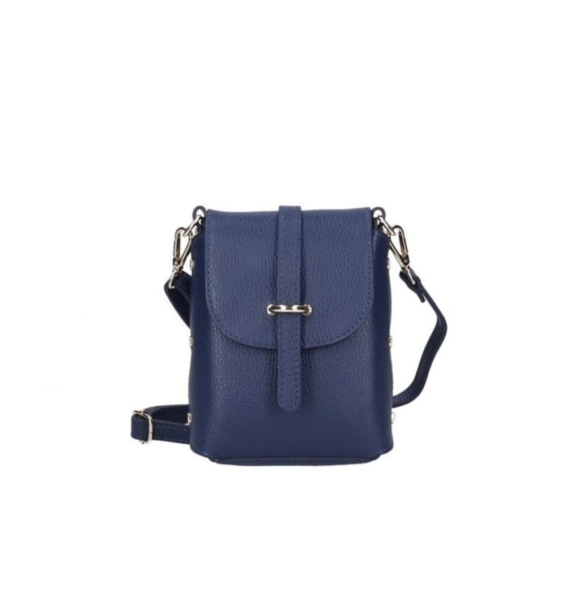 Leren Schoudertas Shannon jeansblauw jeans blauwe kleine schoudertassen festival goud beslag telefoontasjes kopen bestellen