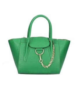 Groene Leren Handtas Gold Chain groen stevige leren handtassen gouden ketting detail chique trendy dames tassen kopen